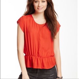 JOIE PHAEDRA PEPLUM TOP RED SILK shirt 100%
